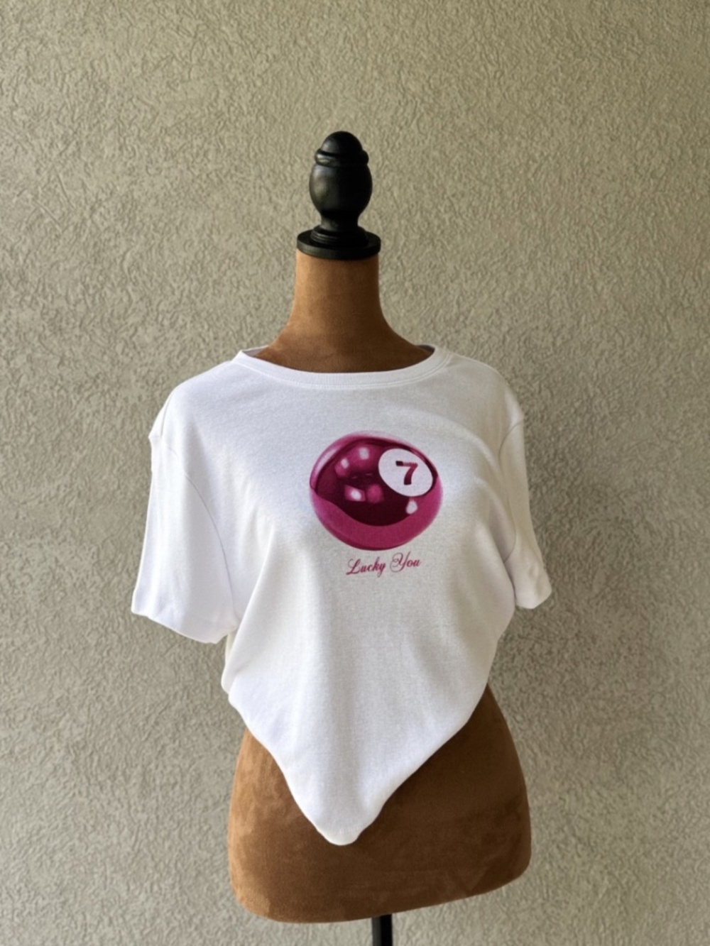 Lucky You! Pink Lucky 7 Graphic Tee | Y2K Baby Tee White
